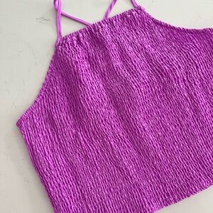 Purple Smocked Sleeveless Crop Tank Top
